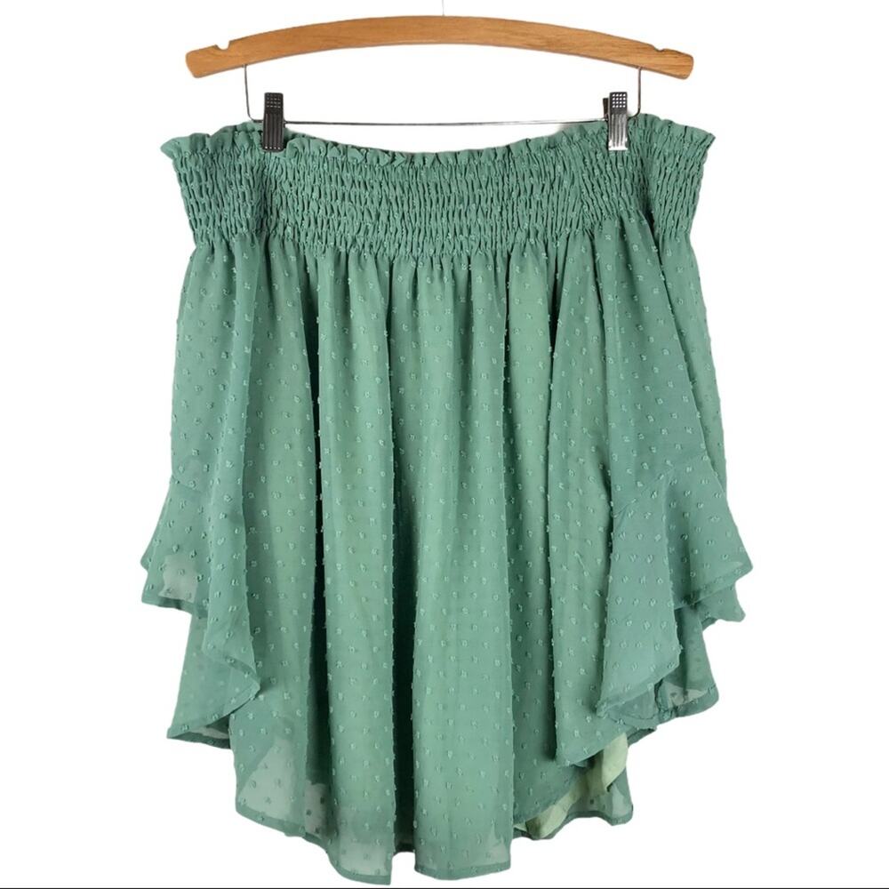 NEW Kori green dot chiffon off the shoulder cottagecore boho prairie top medium